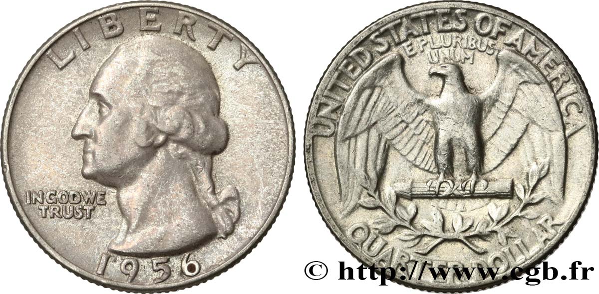 ÉTATS-UNIS D AMÉRIQUE 1/4 Dollar Georges Washington 1956 Philadelphie TTB 