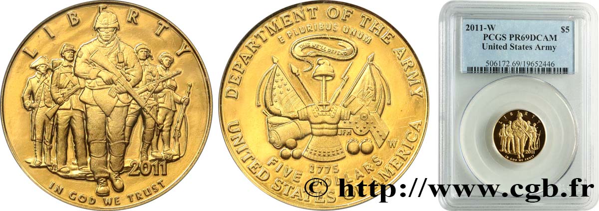 VEREINIGTE STAATEN VON AMERIKA 5 Dollars Proof Armée américaine 2011 West Point ST69 PCGS