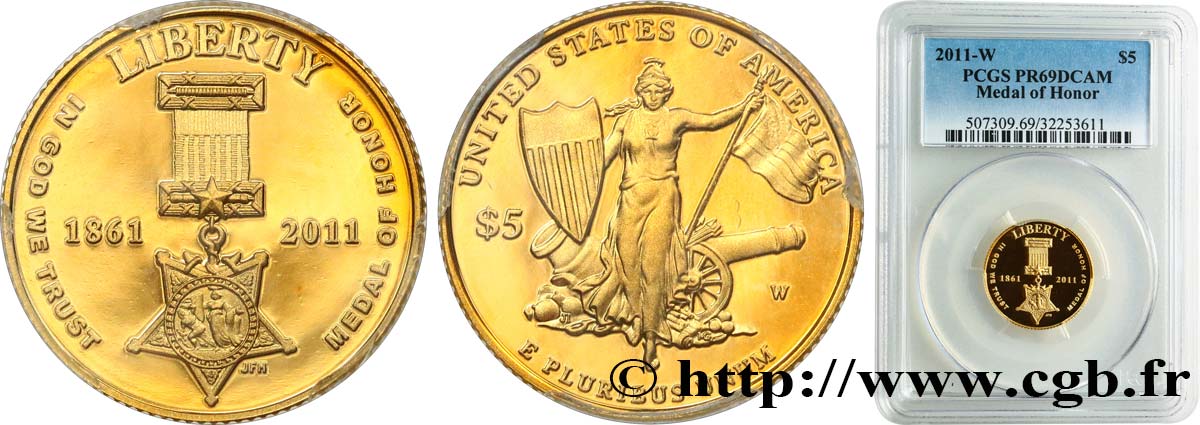 ESTADOS UNIDOS DE AMÉRICA 5 Dollars Proof Medal of Honor 2011 West Point FDC69 PCGS