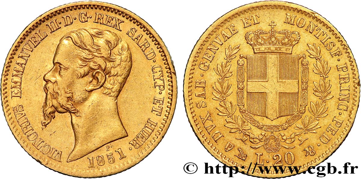 ITALY - KINGDOM OF SARDINIA - VICTOR-EMMANUEL II 20 Lire  1851 Gênes XF 