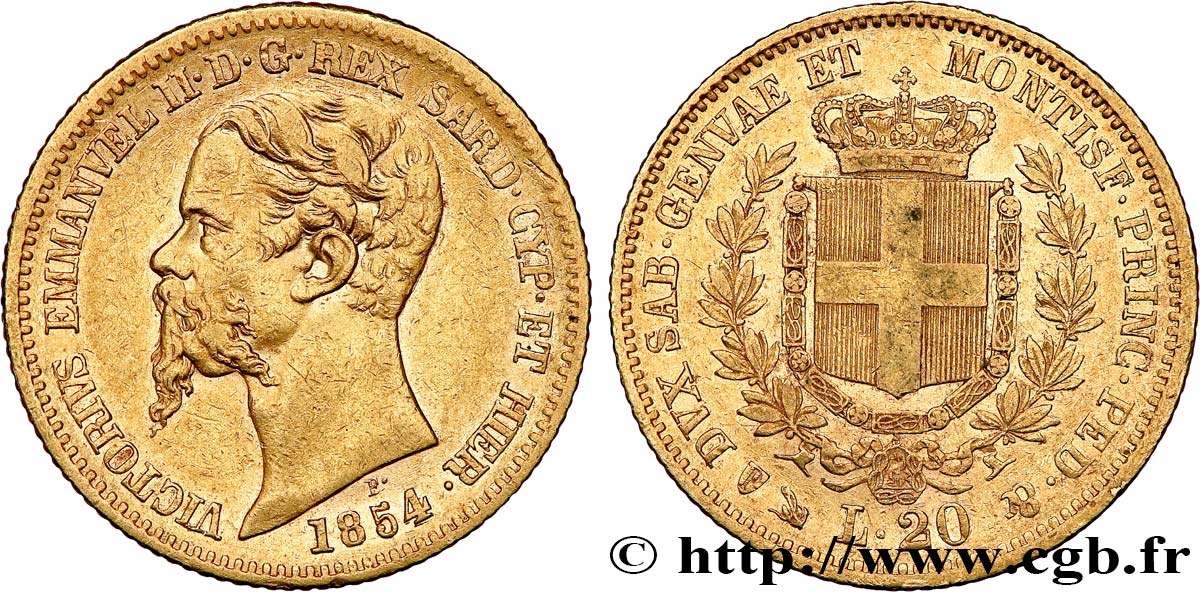 ITALIE - ROYAUME DE SARDAIGNE - VICTOR-EMMANUEL II 20 Lire  1854 Gênes TTB 