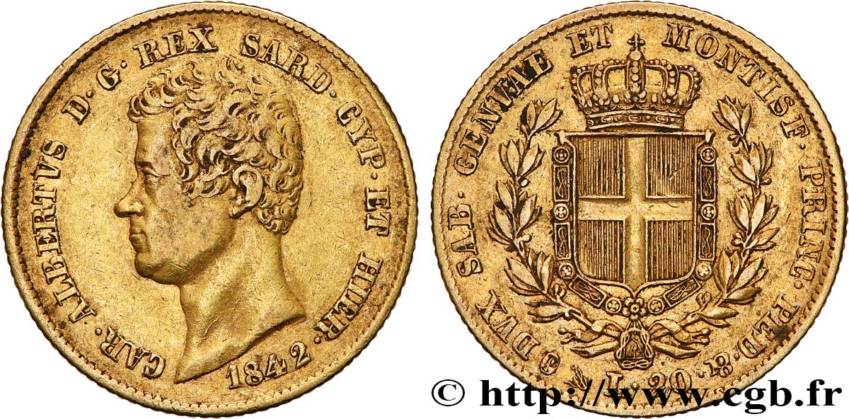 ITALIEN - KÖNIGREICH SARDINIEN 20 Lire Charles-Albert 1842 Gênes SS 