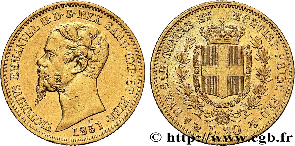 ITALIE - ROYAUME DE SARDAIGNE 20 Lire Victor-Emmanuel II 1851 Gênes SUP 