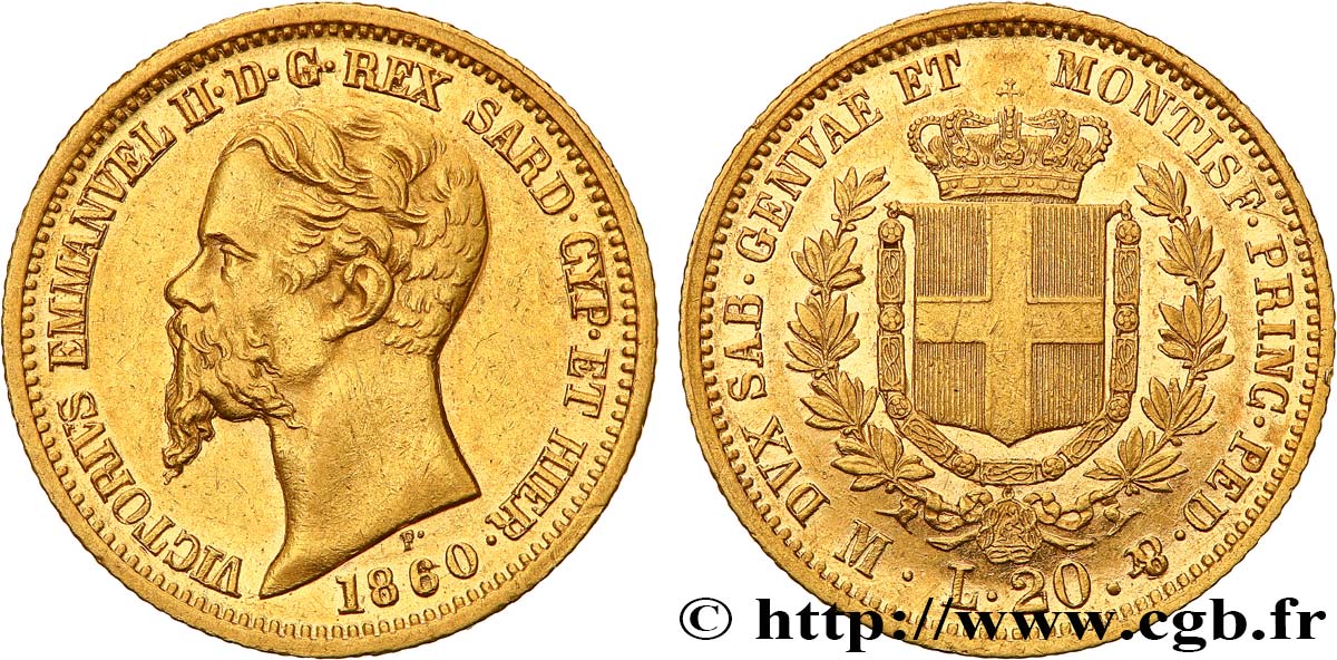 ITALIA - REGNO DE SARDINIA 20 Lire Victor Emmanuel II 1860 Milan SPL 