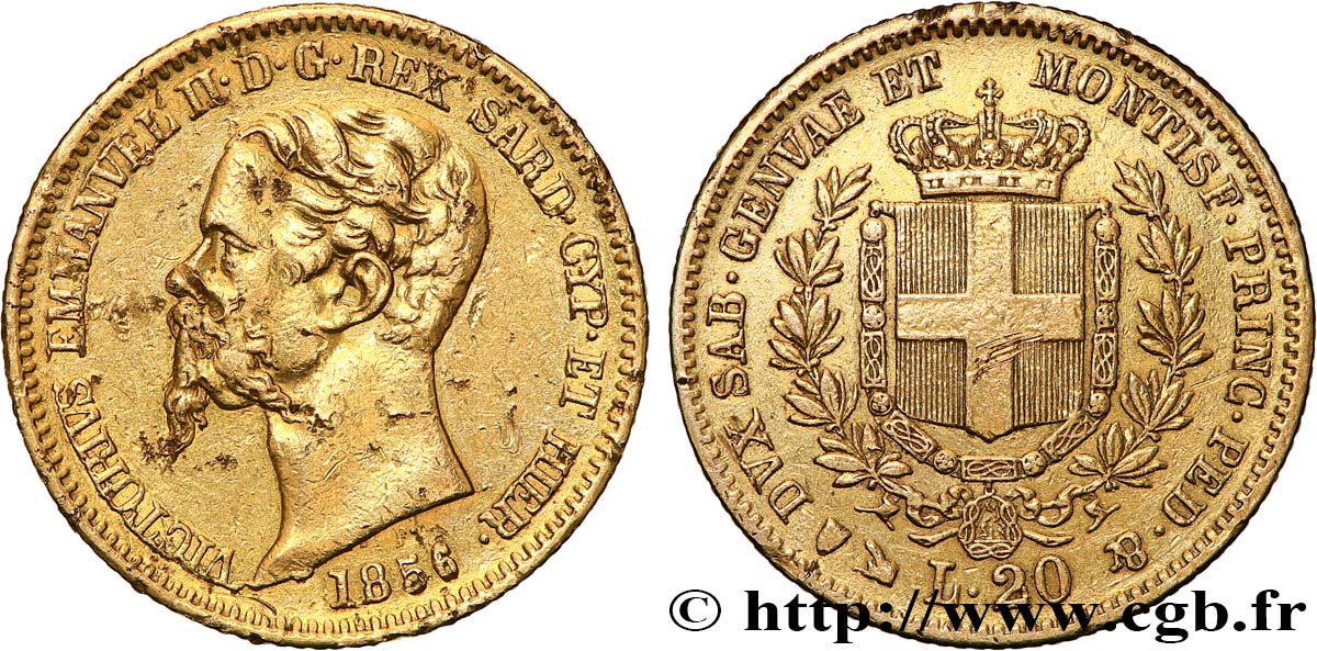ITALIE - ROYAUME DE SARDAIGNE - VICTOR-EMMANUEL II 20 Lire  1856 Gênes TB+ 