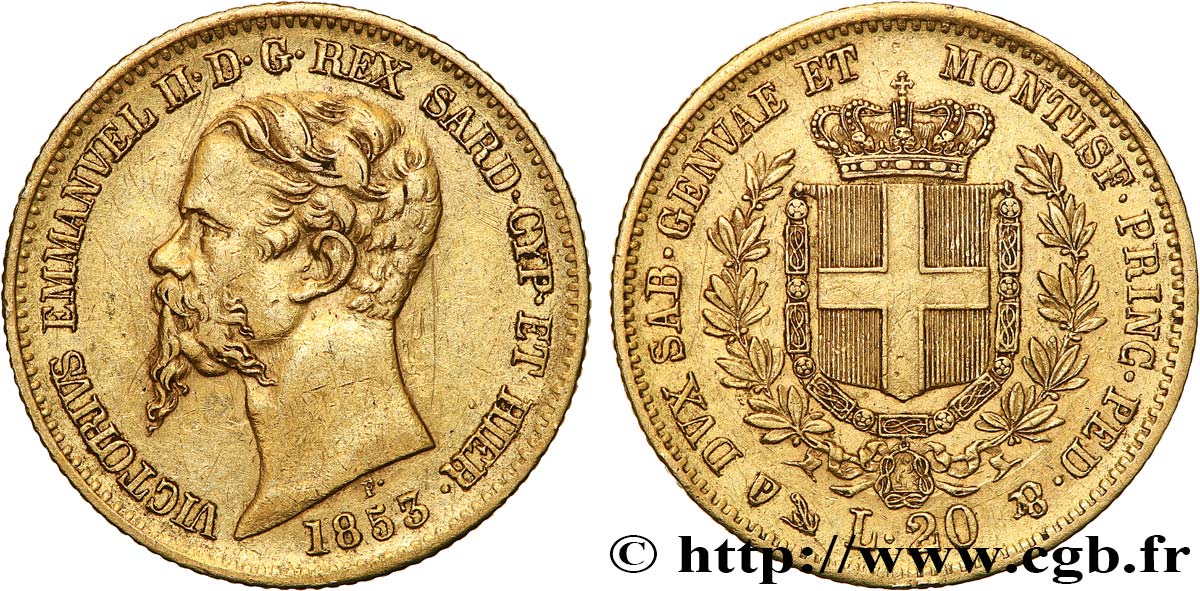 ITALIA - REGNO DE SARDINIA 20 Lire Victor Emmanuel II 1853 Gênes q.SPL 