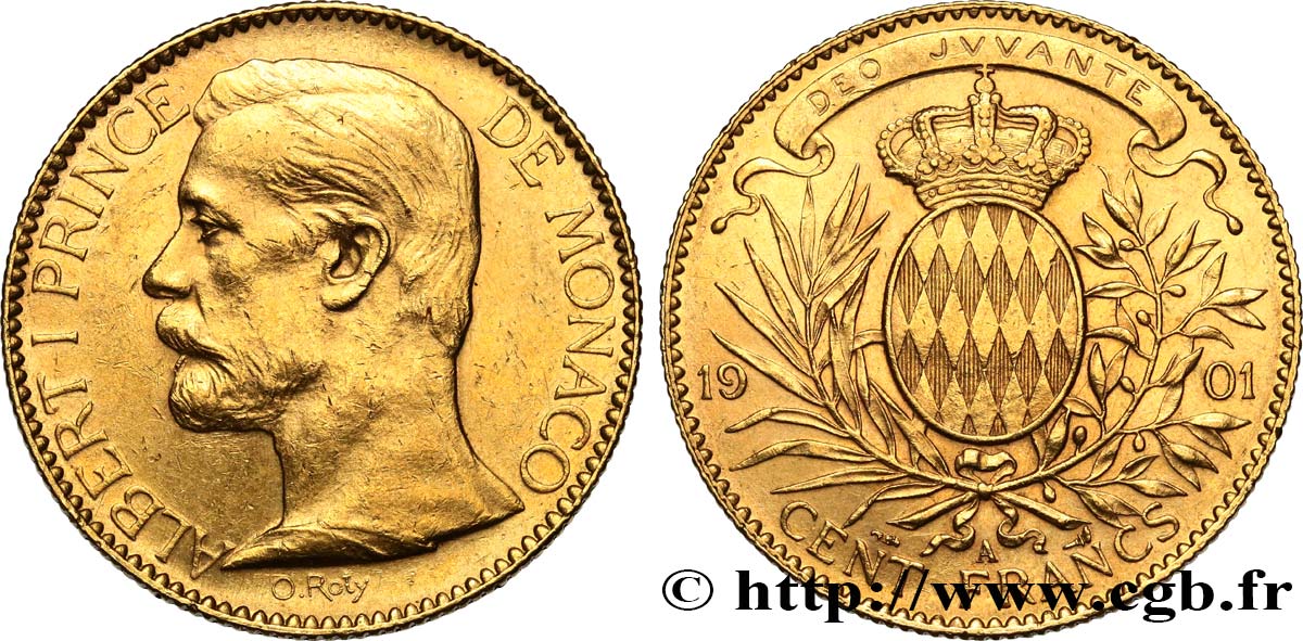 MONACO 100 Francs or Albert Ier 1901 Paris SPL 