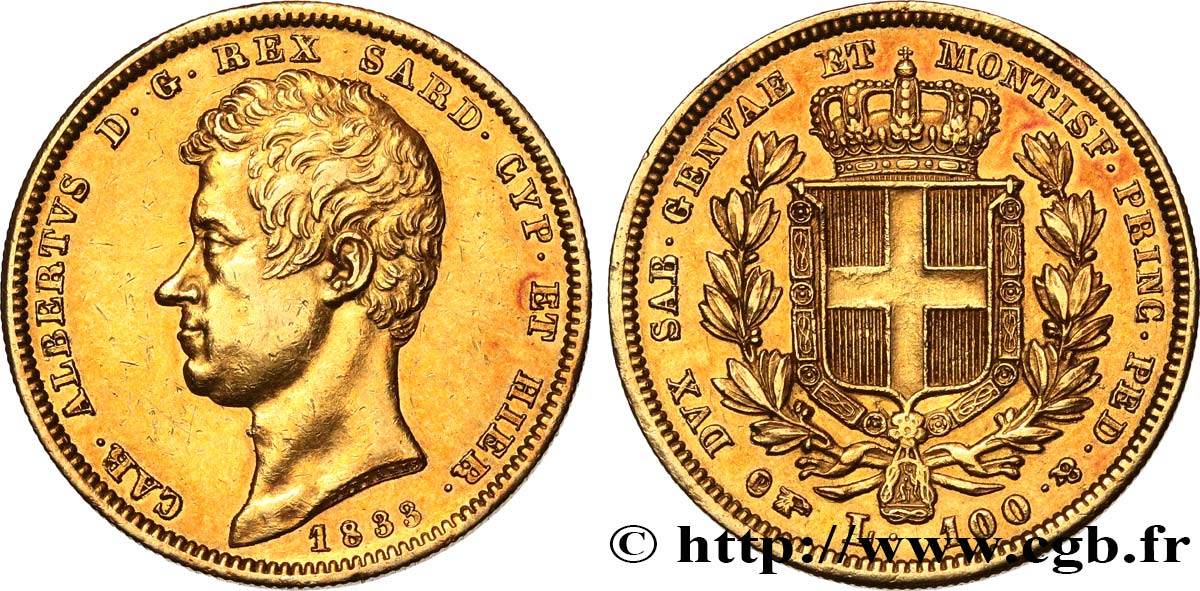 ITALY - KINGDOM OF SARDINIA - CHARLES-ALBERT 100 Lire 1833 Turin XF 