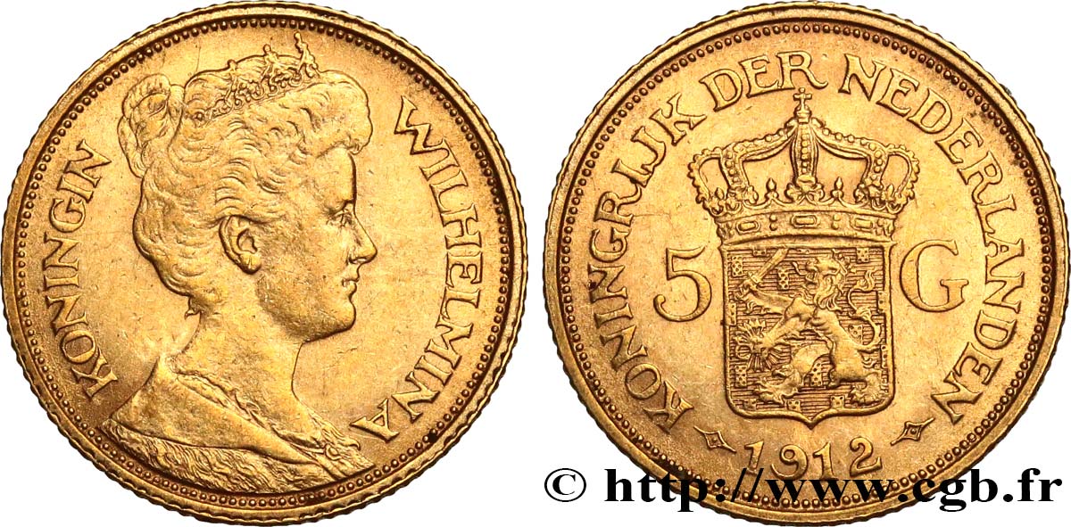 PAYS-BAS 5 Gulden Wilhelmina 1912 Utrecht TTB+/SUP 