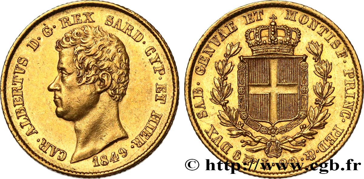 ITALIA - REINO DE CERDEÑA 20 Lire Charles-Albert 1849 Turin EBC 