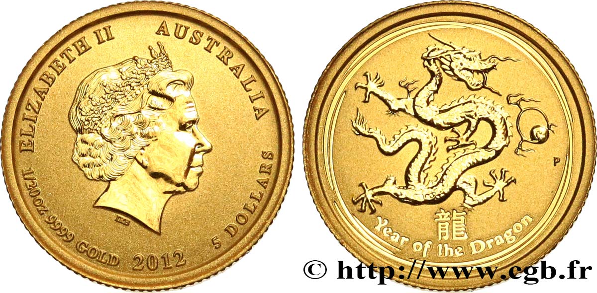 AUSTRALIE 5 Dollars Proof (1/20 Once) Année du Dragon 2012 Perth SPL 