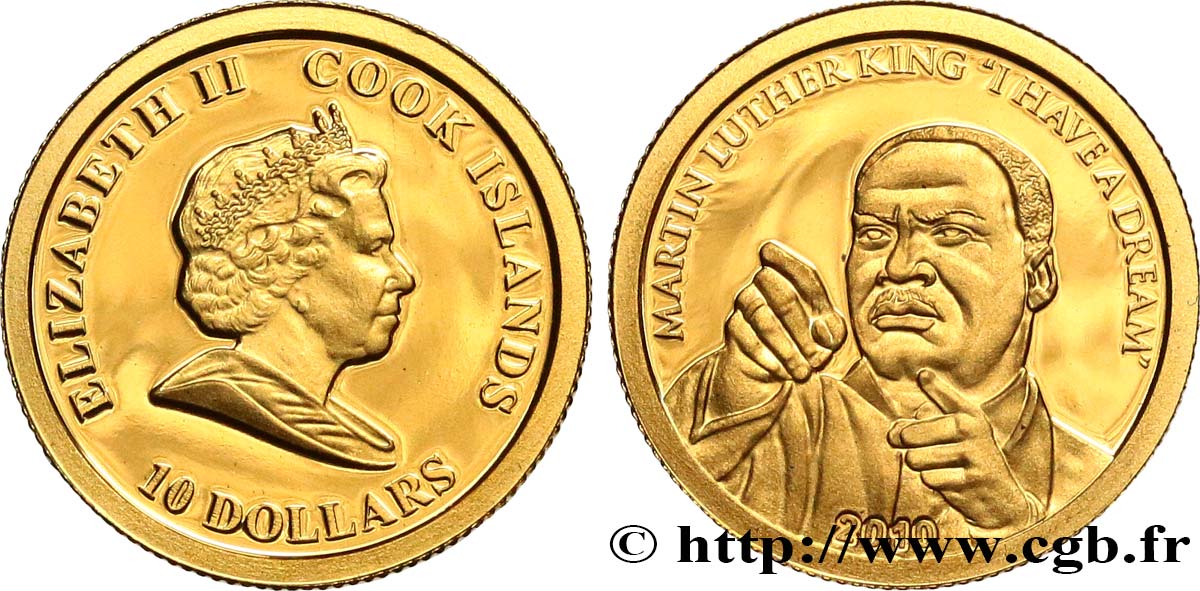 COOK ISLANDS 10 Dollar Proof Martin Luther King 2010  MS GENI