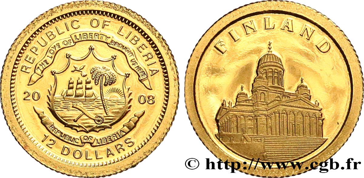 LIBERIA 12 Dollars Proof Finlande 2008  MS 