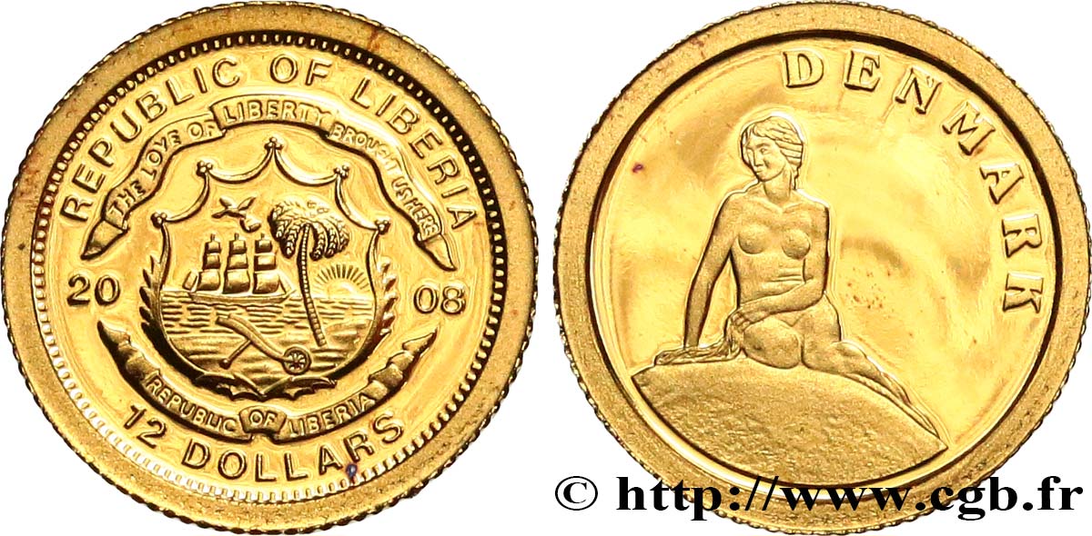 LIBERIA 12 Dollars Proof Danemark 2008  SC 