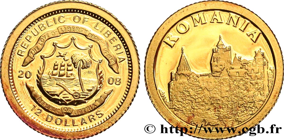 LIBERIA 12 Dollars Proof Roumanie 2008  SPL 