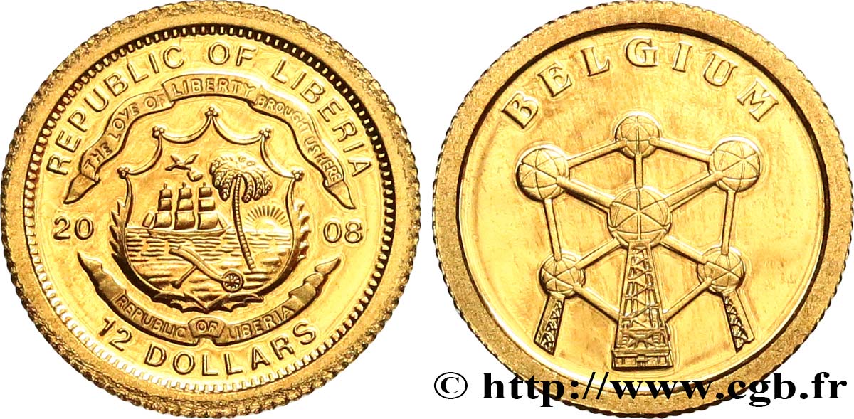 LIBERIA 12 Dollars Proof Belgique 2008  SPL 