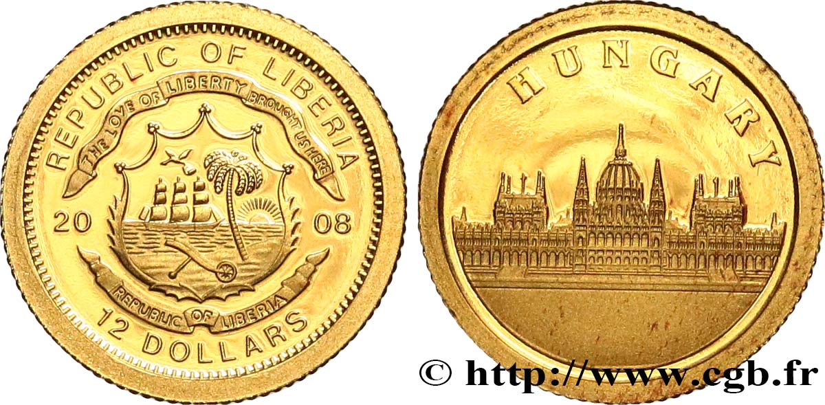 LIBERIA 12 Dollars Proof Hongrie 2008  MS 