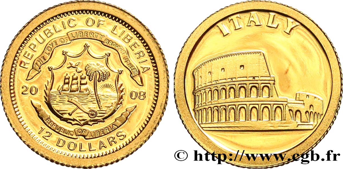 LIBERIA 12 Dollars Proof Italie 2008  fST 