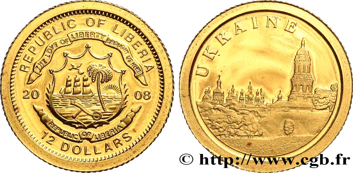 LIBERIA 12 Dollars Proof Ukraine 2008  MS 