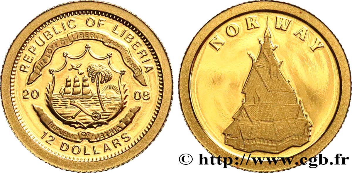 LIBERIA 12 Dollars Proof Norvège 2008  MS 
