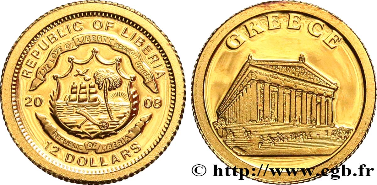 LIBERIA 12 Dollars Proof Grèce 2008  MS 