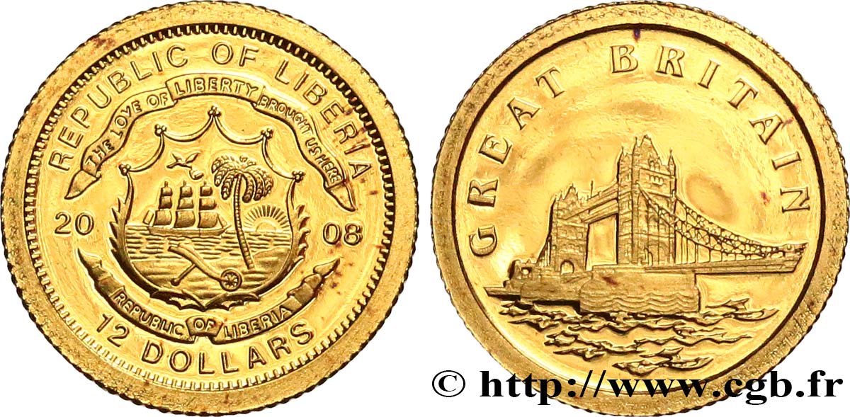 LIBERIA 12 Dollars Proof Grande-Bretagne 2008  fST 