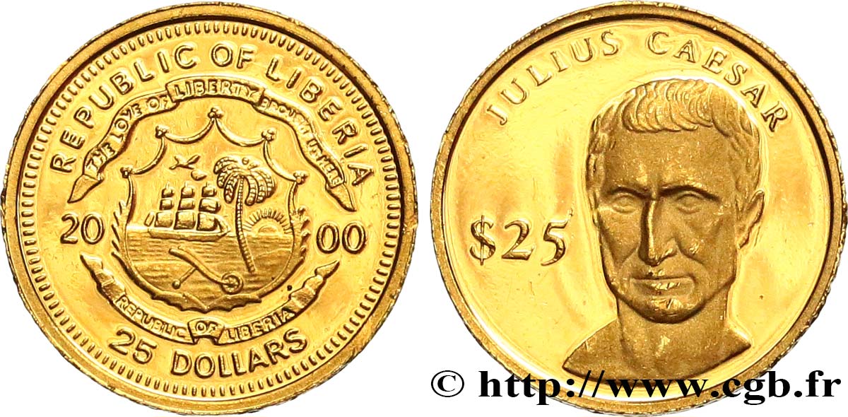 LIBERIA 25 Dollars Proof Jules César 2000  fST 