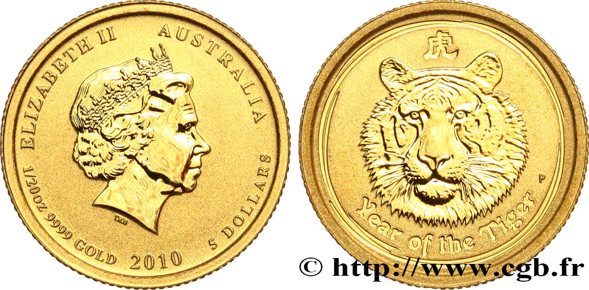 AUSTRALIA 5 Dollars Proof (1/20 Once) Année du Tigre 2010 Perth MS 