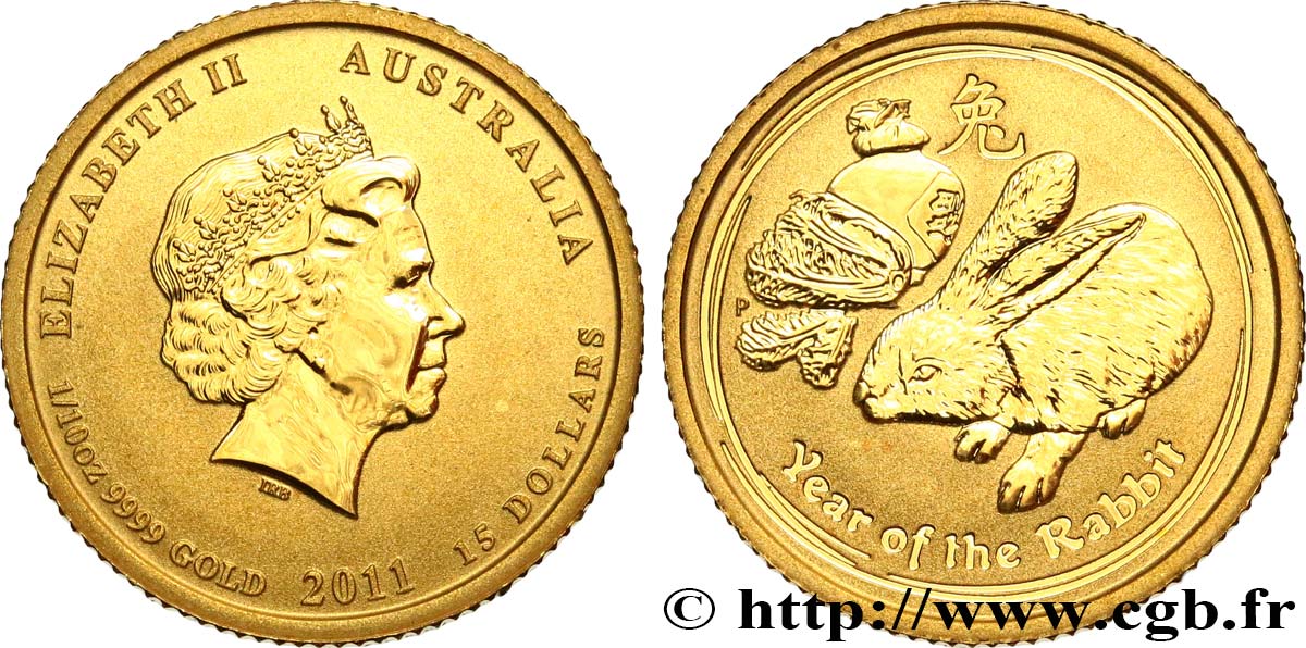 AUSTRALIA 15 Dollars Proof (1/10 Once) Année du Lapin 2011 Perth MS 