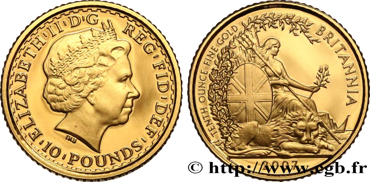 VEREINIGTEN KÖNIGREICH 10 Pounds Britannia Proof 2007 British Royal Mint ST 