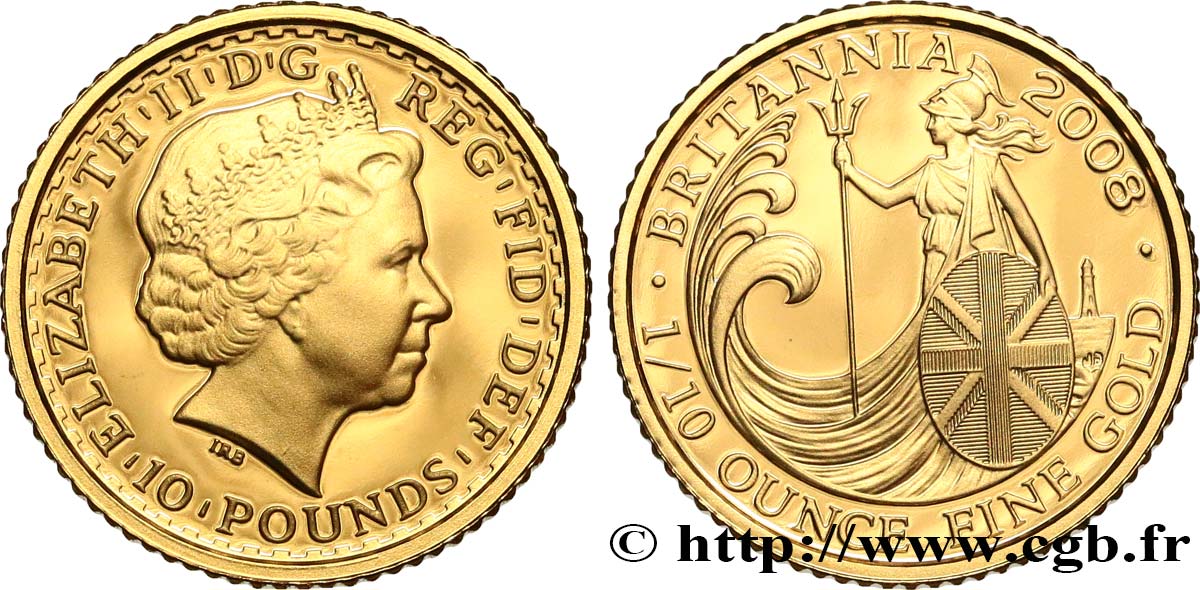 VEREINIGTEN KÖNIGREICH 10 Pounds Britannia Proof 2008 British Royal Mint ST 