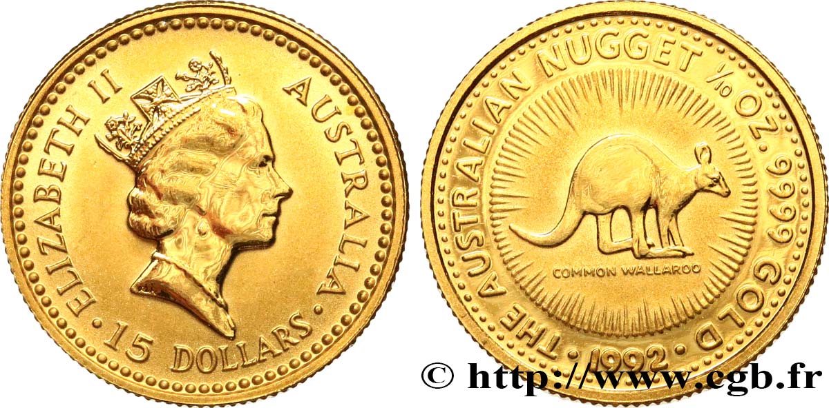 AUSTRALIEN 15 Dollars (1/10 Once) Proof Elisabeth II 1992  fST 