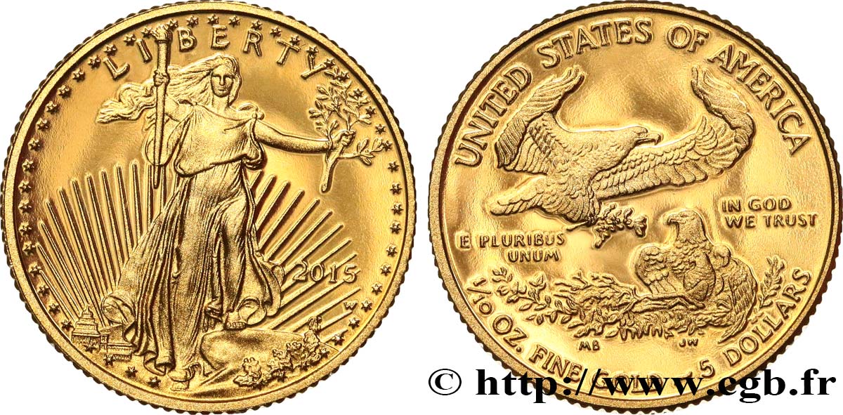 UNITED STATES OF AMERICA 1/10 once ou 5 Dollars Proof 2015 West Point MS 