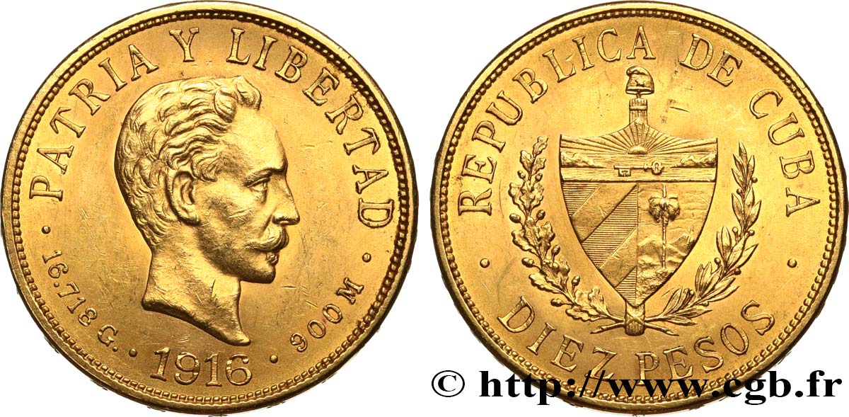 KUBA 10 Pesos 1916 Philadelphie VZ 