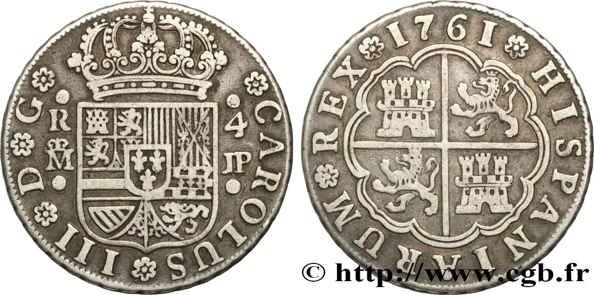 ESPAGNE 4 Reales au nom de Charles III 1761 Madrid TTB 