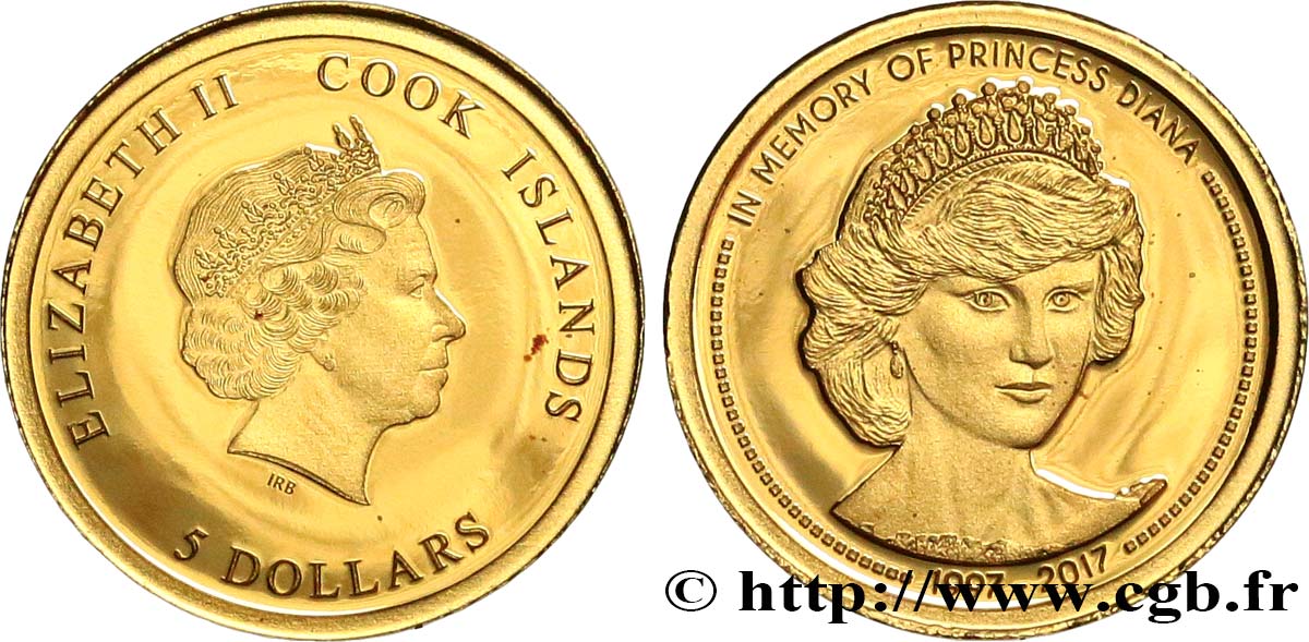 COOK ISLANDS 5 Dollar Proof Princesse Diana 2017  MS 