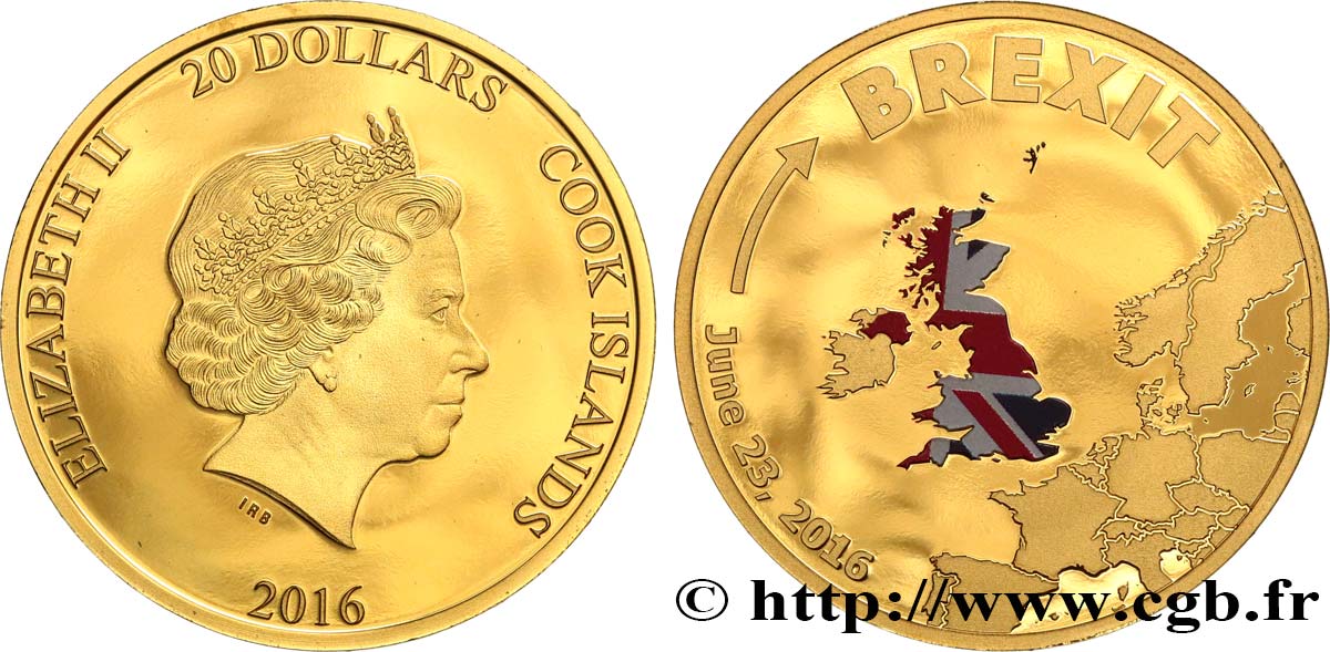ÎLES COOK  20 Dollar Proof Brexit 2016  FDC 