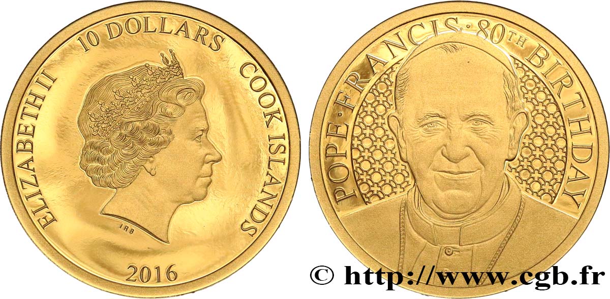 ISLAS COOK 10 Dollar Proof anniversaire du pape François  2016  FDC 