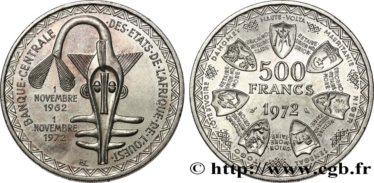 ÉTATS DE L AFRIQUE DE L OUEST (BCEAO) 500 Francs BCEAO 1972 Paris SPL 