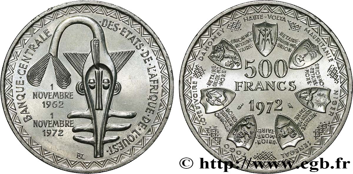 ÉTATS DE L AFRIQUE DE L OUEST (BCEAO) 500 Francs BCEAO 1972 Paris SPL 