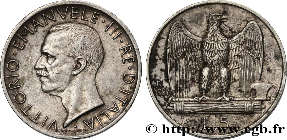 ITALIE 5 Lire Victor Emmanuel III 1927 Rome  TTB 