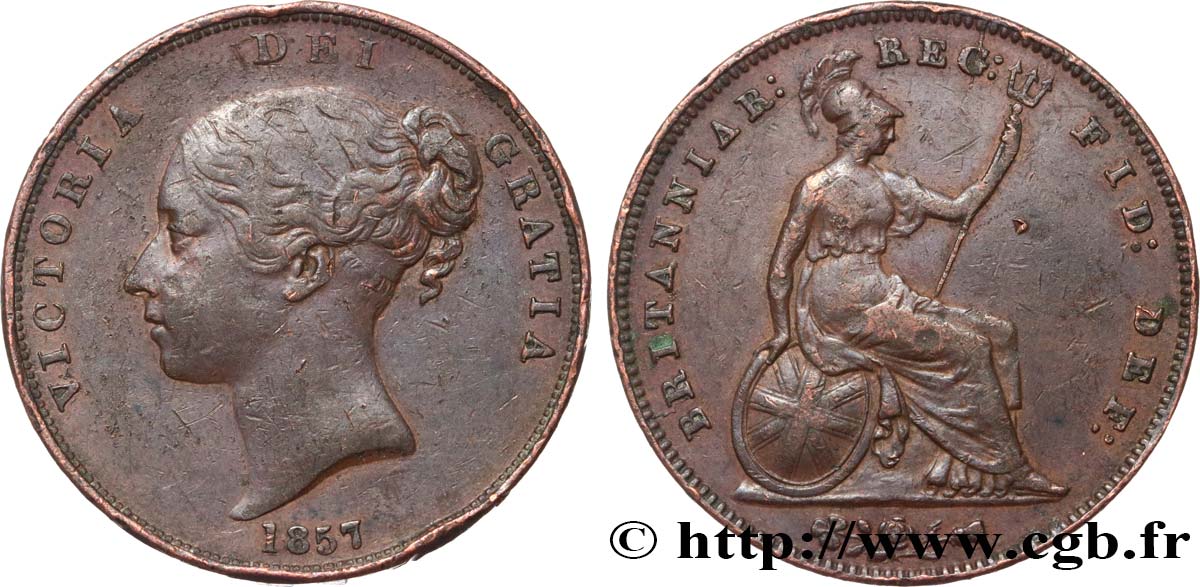 VEREINIGTEN KÖNIGREICH 1 Penny Victoria “tête jeune” 1857  SS 