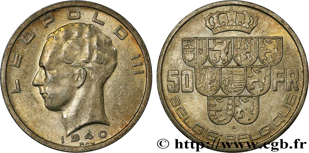 BELGIEN 50 Francs Léopold III légende Belgie-Belgiquetranche position B 1940  VZ 