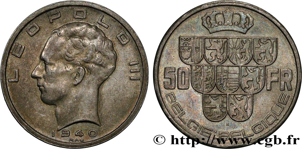BELGIEN 50 Francs Léopold III légende Belgie-Belgique tranche position B 1940  fVZ 