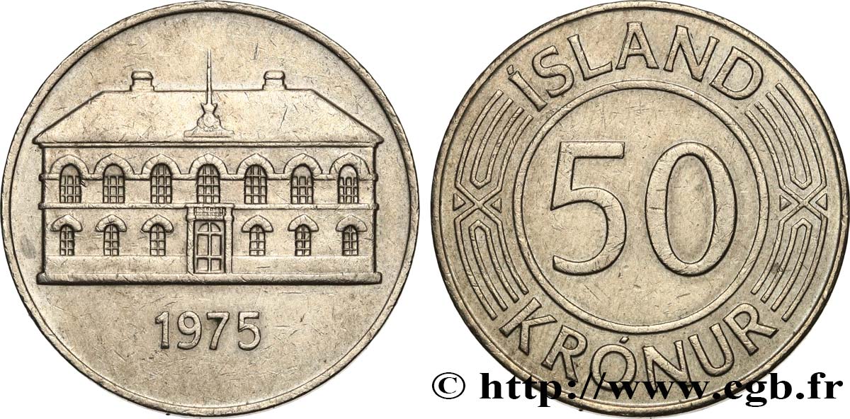 ISLANDE 50 Kronur parlement à Reykjavik 1975  TTB 