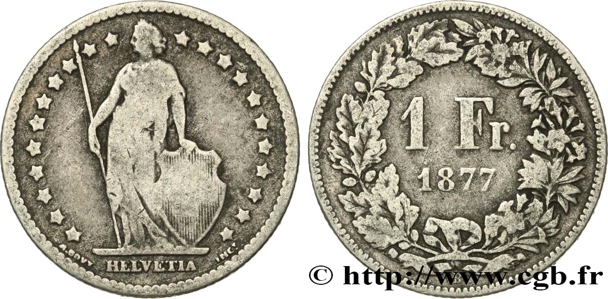 SVIZZERA  1 Franc Helvetia 1877 Berne MB 