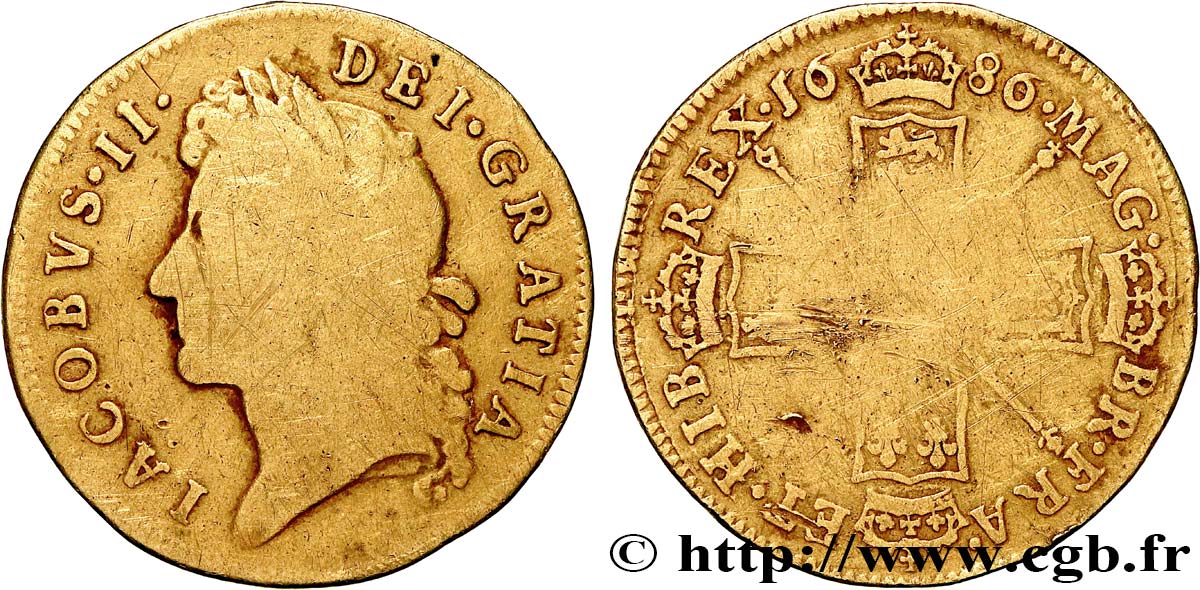GREAT-BRITAIN - JAMES II Guinée 1686 Londres q.MB 