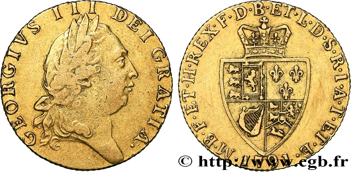 GREAT BRITAIN - GEORGE III Guinée, 5e type 1791 Londres VF/XF 