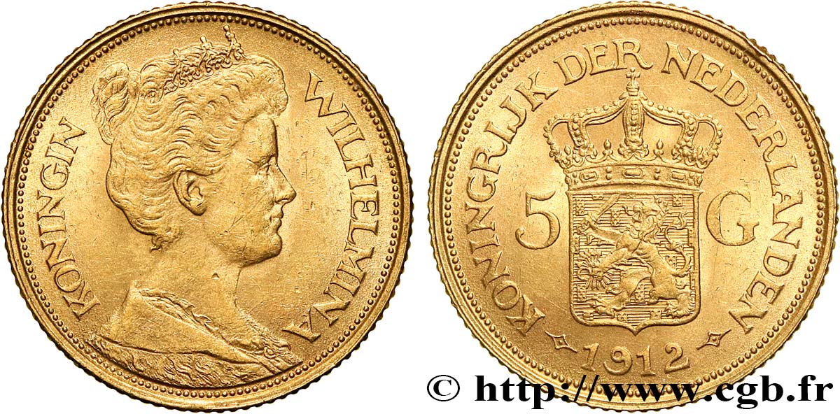 PAíSES BAJOS 5 Gulden Wilhelmina 1912 Utrecht EBC 
