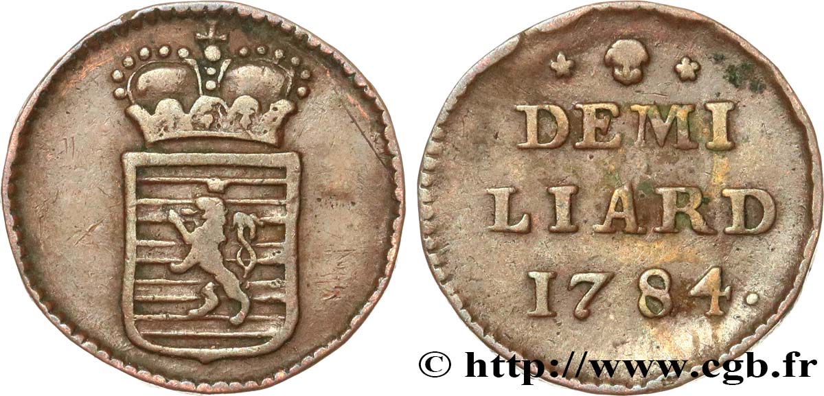 LUXEMBOURG 1/2 Liard emblème couronné 1784 Bruxelles TB+ 